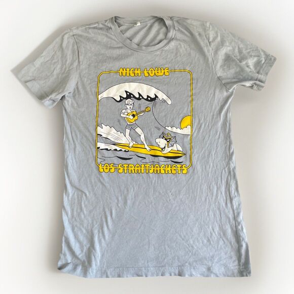 NICK LOWE Los Straitjackets Surfing Guitarist Concert Tour Sm Shirt Light Blue - Picture 1 of 3